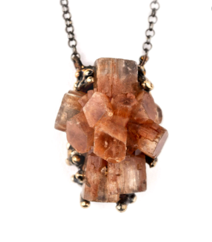 Natural Brown Aragonite Stone With 24K Gold trim Necklace